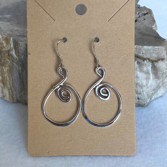 Artisan Sterling Silver 925 1.88" Hammered Spiral Wire Dangle Drop Earrings - Picture 16 of 16